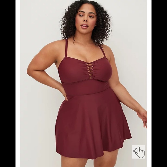 torrid Other - TORRID LATTICE FRONT PEPLUM LONG SWIM DRESS 1X